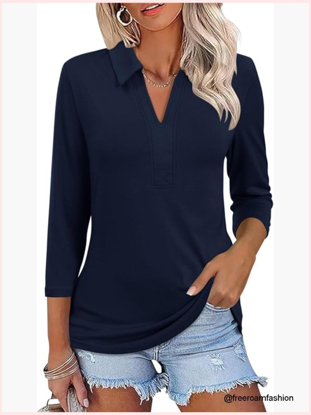 3/4 Sleeve V-Neck Polo Shirts for Women Business Casual Work Top